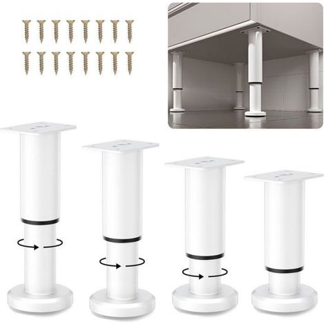 4Pcs Pied de Meuble Reglable,Pieds de Meubles en Acier Inoxydable, réglables de 8 à 12 cm Pieds de Base,Pieds de Table (Blancs) (1/4)