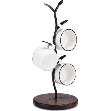Support pour Tasse à Café en Forme d'Arbre - Étagère de Rangement pour Comptoir et Plan de Travail - Accessoires de Bar et Organiseur de Cuisine - Noir (4 Crochets) (1/4)