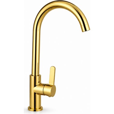 Rubinetto Cucina Oro Lucido Canna Alta Girevole Miscelatore Lavello 94024