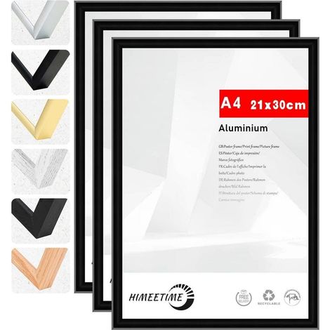 Lot de 3 cadres photo aluminium noir A4 21x30cm pour mur et table (1/5)