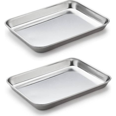 Juego de 2 sartenes de acero inoxidable de alta resistencia, ideales para hornear en la cocina, para instrumentos de laboratorio, herramientas dentales y de joyería (26203 cm). (1/5)