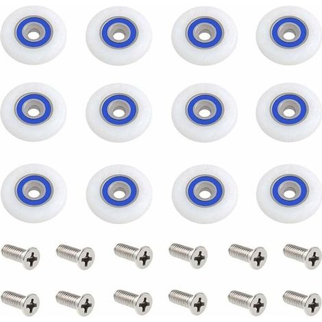Juego de 12 rodillos de 27 mm para puerta de ducha, ruedas de repuesto con tornillos - Crezuo