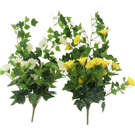 Guirlande fleur gloire du matin artificielle réaliste réutilisable – Fausse vigne suspendue mariage fête patio balcon mur déco blanc+jaune (1/5)