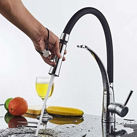 360° Swivel Kitchen Mixer Taps with 2 Modes Extractable Pull Out Down Sprayer (1/5)
