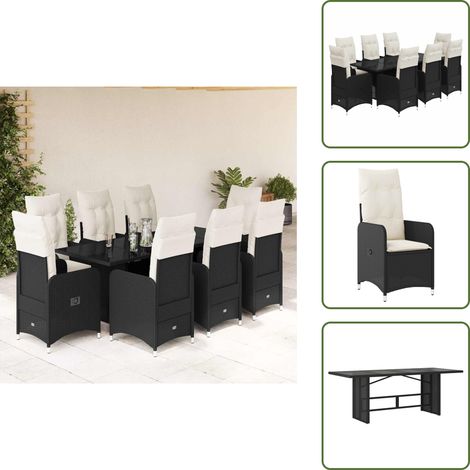 Mesa de jardín - vidaXL Set de mesa y sillas de jardín 9 pzas y cojines ratán PE negro - Ratán sintético