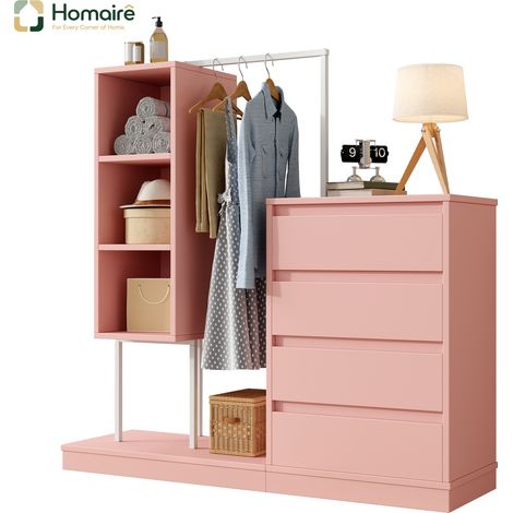 Armoire en tissu rose avec rangement 140 x 40 x 135 cm HOMAIRE (1/5)