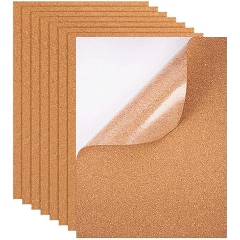 Lot de 8 Feuilles de Liège Autocollantes A4 Tableau D'affichage en Liège de 2 mm D'épaisseur Panneaux Isolants Rectangulaire pour la Décoration Murale, la Fête et L'artisanat de Bricolage (1/4)