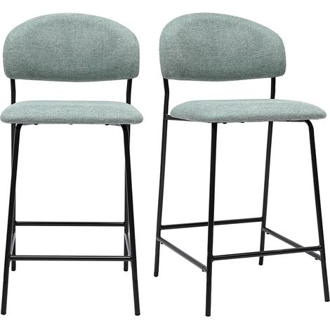 Sgabelli da bar in tessuto effetto velluto testurato verde celadon H64 cm (set di 2) BENTA