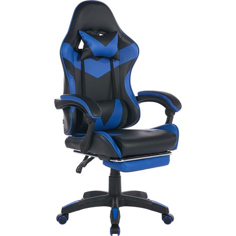 Chaise gaming ergonomique pivotante à 360° au design racing en cuir, fauteuil de bureau à dossier haut réglable en hauteur avec repose-pieds, appuie-tête et soutien lombaire pour bureau et gaming – No (1/5)