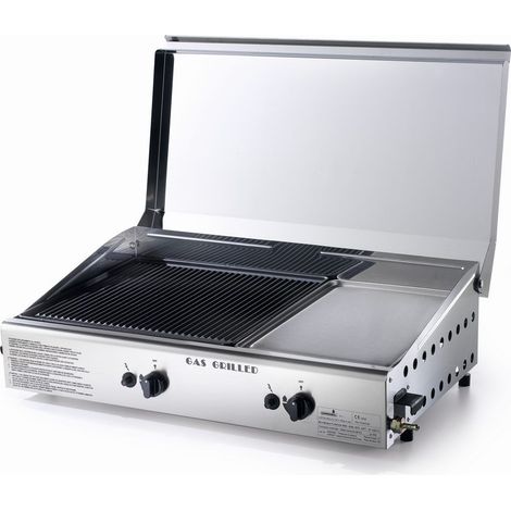 Barbecue double plaque de cuisson à gaz LPG avec allumage piézoélectrique en acier inoxydable et fonte vitrifiée Made in Italy