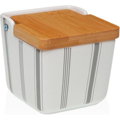 SALERO PORCELANA PEQUEÑO LINES GRIS 8.8X8.8X8.5 CM (1/2)