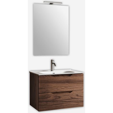Mobile bagno sospeso con specchio e lavabo Solmira 60 - Marrone Scuro