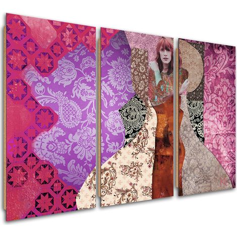 Quadro deco panel 3 paneli, Una donna su uno sfondo decorativo - 90x60 (1/5)