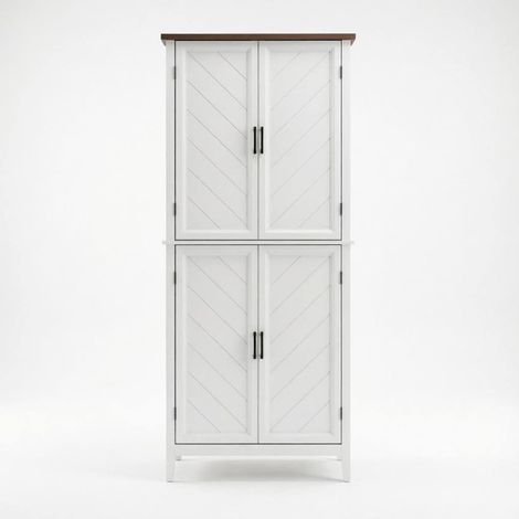 Credenza alta da cucina bianca in MDF 76 x 40 x 178,5 cm con 4 ante e ripiani regolabili (1/4)