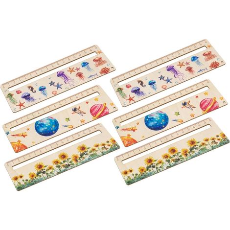Lot de 6 règles mesure en bois pour carnet, 17 cm, graduée (jaune) (1/5)