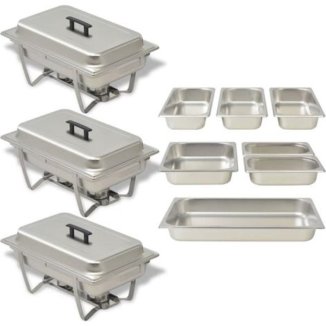 vidaXL Set 3 pz Teglie Scaldavivande in Acciaio Inossidabile