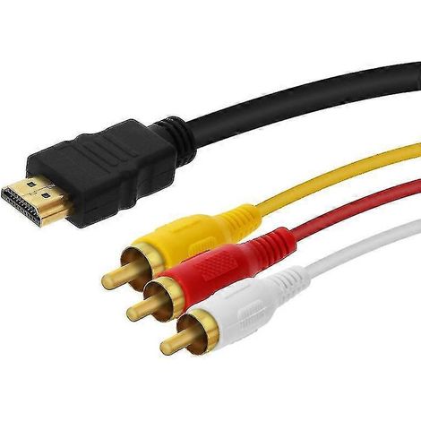 Câble adaptateur HDMI vers 3 RCA mâles AV, 1,5 m, vidéo composite et audio, pour connecter des appareils HDMI à des téléviseurs ou projecteurs RCA, noir (1/4)