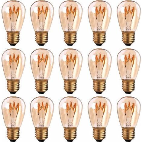 Packung mit 15 E27-LED-Lampen mit Spiralglühfaden ST45/S14, 3 W, Vintage-Stil, bernsteinfarbenes Licht, dimmbar, 2200 K, sehr warmweiß, 140 lm (entspricht 25 W) (1/5)
