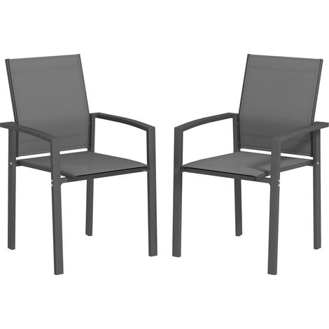 Lot de 2 chaises de jardin empilables en tissu respirant, avec accoudoirs et dossier, 56 x 58 x 89 cm, gris foncé (1/5)