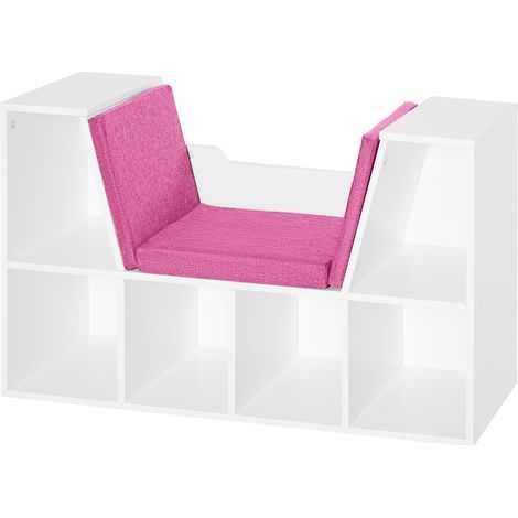 Bibliothèque banc 2 en 1 avec coussins de siège, étagère cube 6 compartiments ouverts et 2 niveaux, meuble de rangement pour salon, chambre à coucher, bureau, 102 x 30 x 61 cm, rose (1/5)