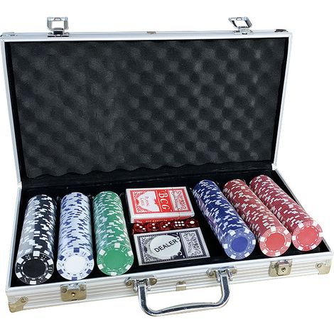 300-teiliges Set im Aluminiumkoffer mit 11,5 g Pokerchips und 2 Kartenspielen (1/4)