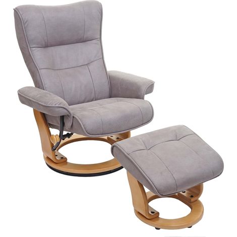 MCA Relaxsessel Edmonton, Fernsehsessel Hocker, Stoff/Textil 130kg belastbar hellgrau, naturbraun