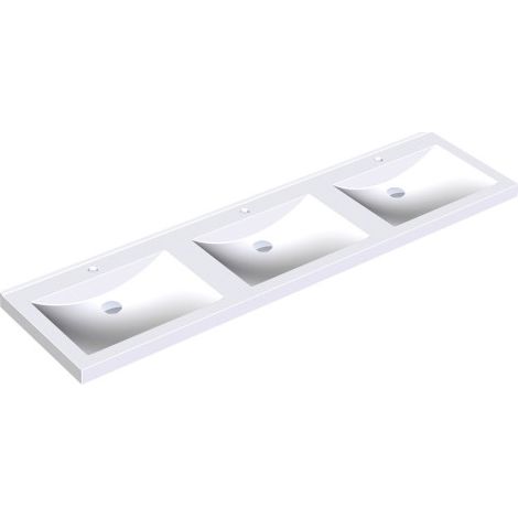 Lavabo de rangée KWC, QUADRO, MIRANIT, 2100x125x530 mm, 3 cuves rectangulaires, Hl