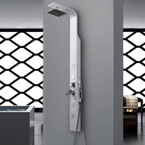 Distribain – Colonne de douche hydromassante blanche – 4 jets micro-jets – Dôme de pluie orientable – Aluminium – 150 x 400 x 1500 mm – A101 (1/3)