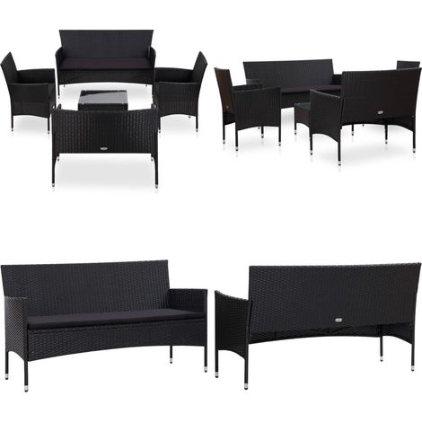 Salon de jardin 5 pcs avec coussins résine tressée noir - Salon De Jardin - Mobilier De Jardin - Ensemble Salon De Jardin - Meubles De Terrasse - Rotin - Home & Living (1/5)
