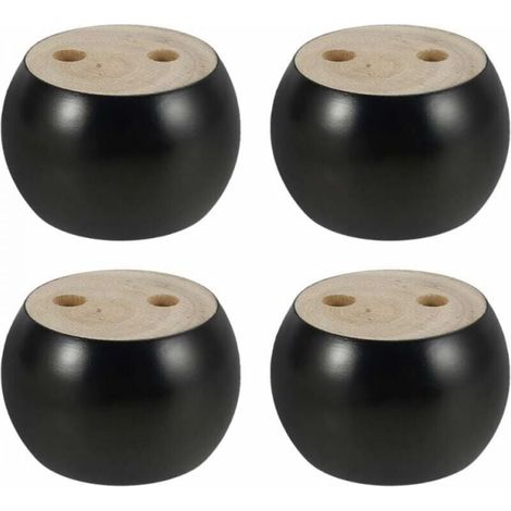 Set di 4 gambe rotonde in legno per mobili, alte 5 cm, per divano, letto, poltrona, mobile, con viti e nastro adesivo (nero) (1/4)