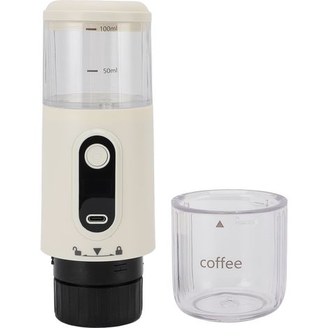 Cafetière portable 100 ml, rechargeable USB-C, à capsules, idéale pour les voyages en voiture, le camping et les activités de plein air (beige). (1/5)