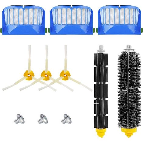 Kit de repuestos para iRobot Roomba serie 600 (694, 692, 690, 614, 680, 660, 651, 650) y serie 500 (595, 585, 564, 552): 3 filtros, 3 cepillos laterales, 1 par de cepillos principales (cepillo de cerd (1/4)