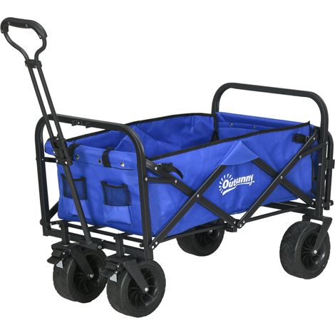 Chariot de jardin pliable réglable en longueur et angle, bleu foncé, 100 kg