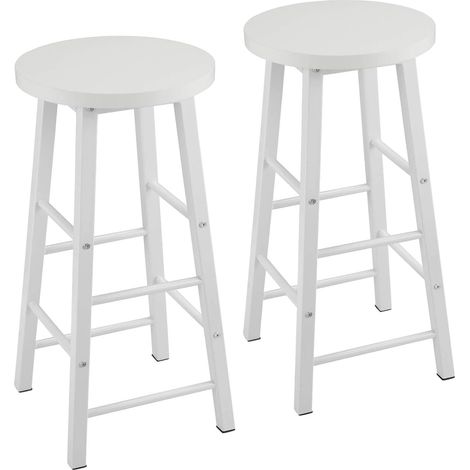 WOLTU 2 x bar stools Retro Breakfast Kitchen Bar High chairs MDF Seat Metal Legs White