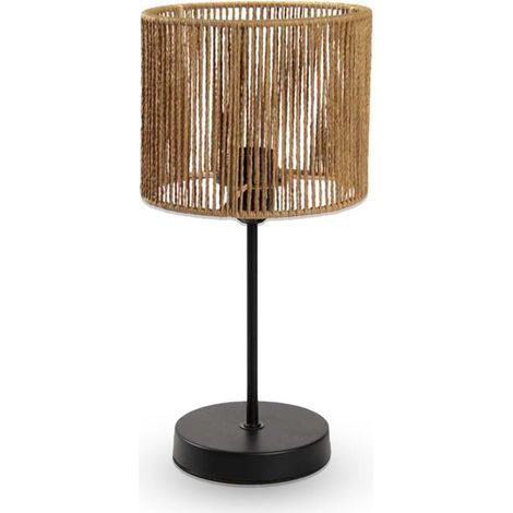 LAMPADA DA TAVOLO IN METALLO NERO CON PARALUME IN CORDA 19X19X38CM (1/2)