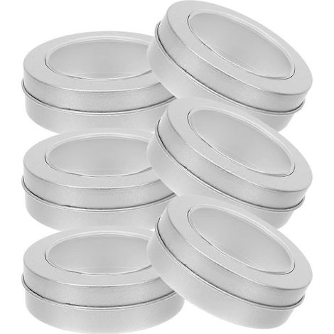 Boîtes de rangement rondes en fer-blanc argentées avec couvercle et fenêtre, lot de 6 compatibles (1/5)