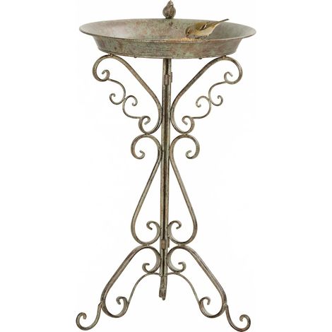Bain d'oiseaux avec statue d'oiseau et support décoratif, base de bain d'oiseaux de jardin vintage, vert