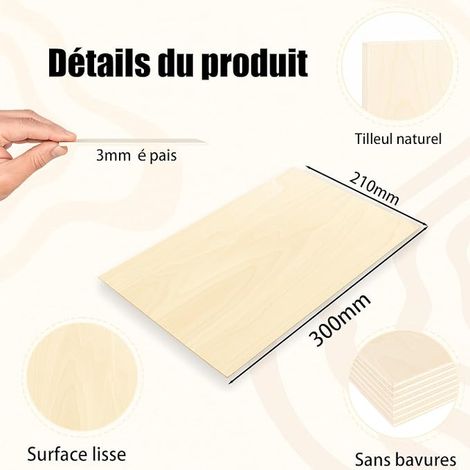 Lime Plywood 3 mm – 30 x 21 cm – Wood Sheets for Cutting – Modelling, DIY and Craft Projects (300 x 210 x 3 mm) (1/2)