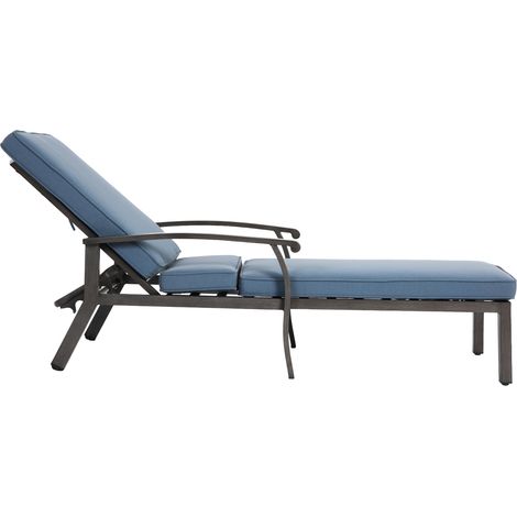 Chaise longue de jardin avec coussin bleu, dossier inclinable 5 positions, structure en aluminium antirouille, pour terrasse et piscine, 1 pièce  CHICFURN (1/5)