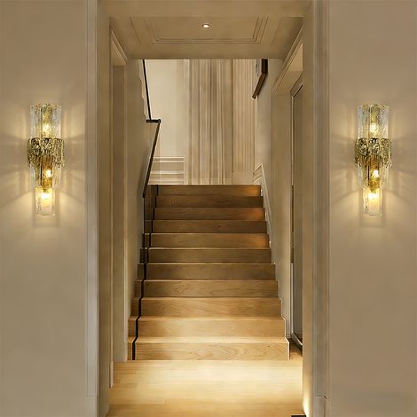Luxus Kristall-Wandlampe Gold 64 cm im Hochformat, Moderne Designer-Wandleuchte 4-flammig, 3 Farbtemperaturen für Wohnzimmer