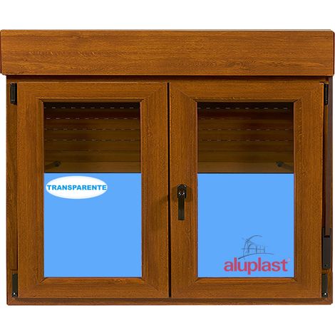 Ventana PVC con Persiana Vidrio Transparente - ALUPLAST - 1200x1155 Roble Dorado 2 Hojas Oscilobatiente (1/7)