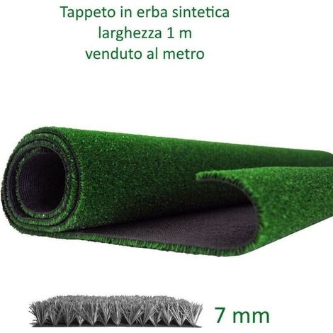 Prato sintetico 7 mm erba finta artificiale calpestabile tappeto verde atossica larghezza 1 metro