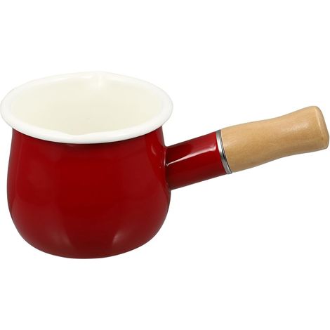 Casserole à lait et à soupe épaisse en émail rouge de style japonais, idéale pour la cuisson sur la cuisinière, les desserts et la préparation des aliments pour bébés. (1/5)