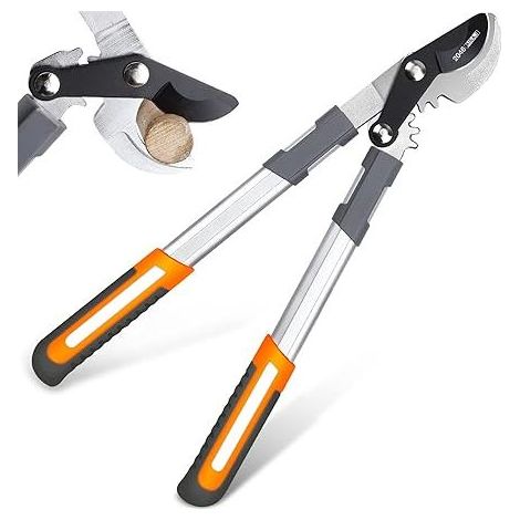 Sécateur bypass 45 cm, avec système de coupe à engrenages, pour couper des branches de plus de 30 mm d'épaisseur, lame en acier SK-5 et revêtement en téflon, poignée en aluminium robuste, sécateur pro (1/5)