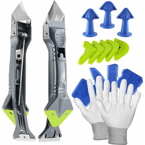 Outils de l'enlève joint 5 en 1(acier inoxydable) grattoir, kit de Lisseur de joints Silicone grattoir à coulis avec grattoir d’angle, Joint Calfeutrage Outils (1/4)