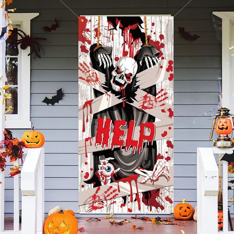 Suspendu Fantôme Bannière pour Halloween Décoration Effrayante, Déchiré Sang Empreinte Faucheuse Décoration Bannière de Porte Halloween, Horreur Halloween Maison Hantée Décoration Accessoires (1/5)
