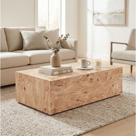 Table basse fixe 90x50x30 cm en MDF décor bois naturel, polyvalente pour salon moderne FloraGrace (1/5)