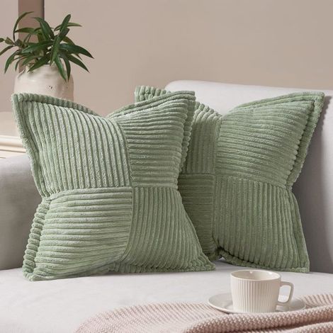Ecleanfy - Ensemble de 2 housses de coussin décoratives en velours côtelé doux double face vert sauge, 40 x 40 cm (1/5)