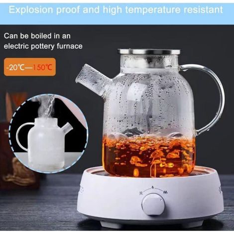 Pichet en Verre Borosilicate 1.8L, Couvercle en Acier Inoxydable, pour Thé Glacé et Boissons (1/4)