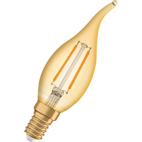 OSRAM Lampada LED Vintage 1906 Classic BA FIL, E14, colpo di vento, oro, 2.5W, 220lm, 2400K, luce bianca molto calda, filamento magnetico, basso consumo energetico, lunga durata (1/5)